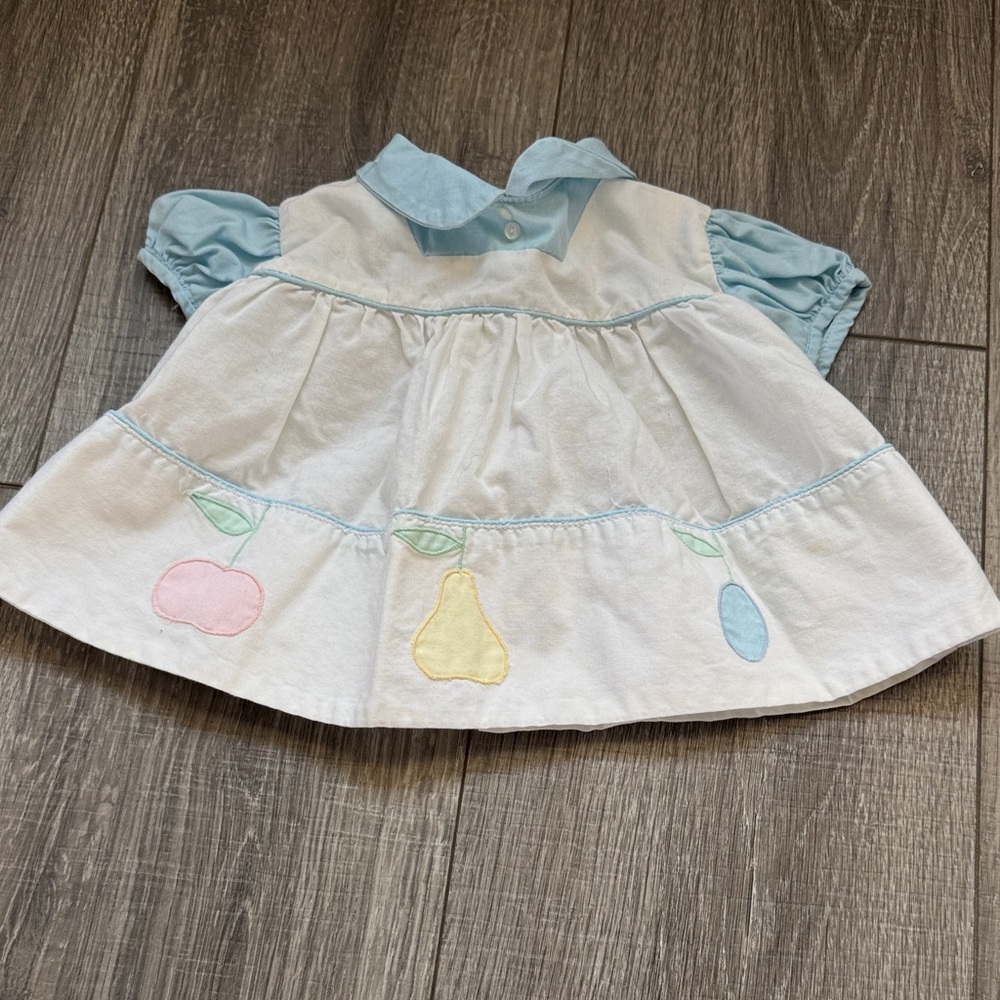 VTG White Dress with Pink Fruit Appliqué